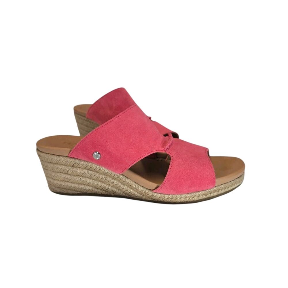 UGG Eirene Strawberry Sorbet Pink Suede Wedge Sandal Espadrille 8 1120036 EUC